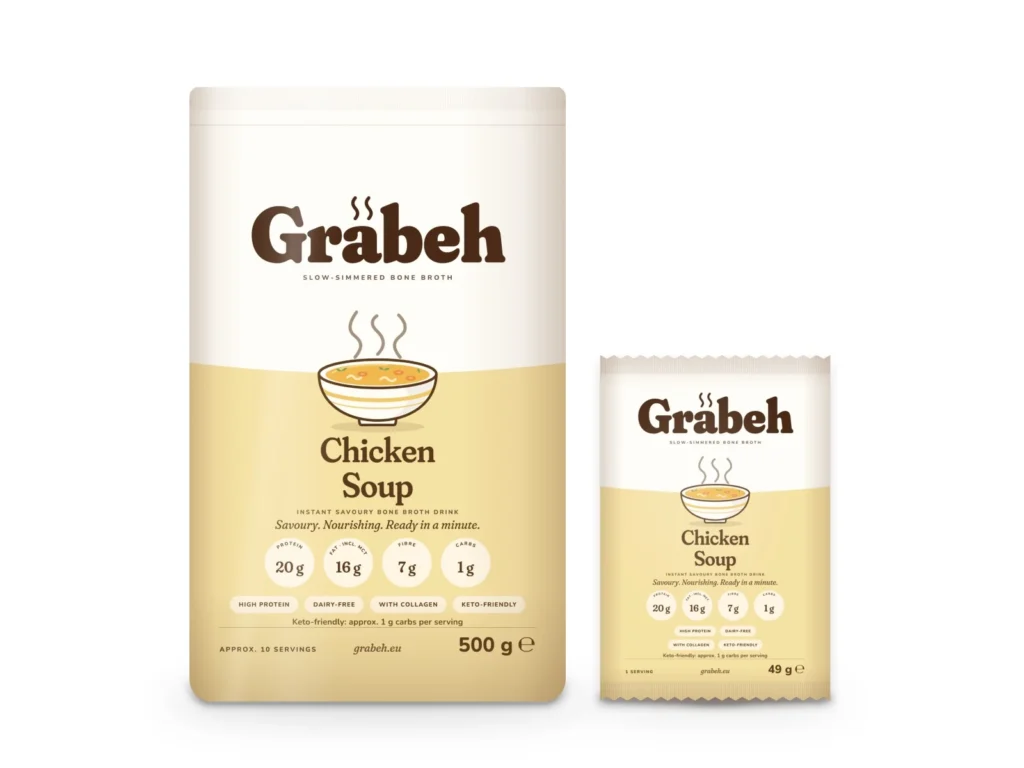Grabeh Chicken Soup: 500 g pouch and 49 g single-serve sachet